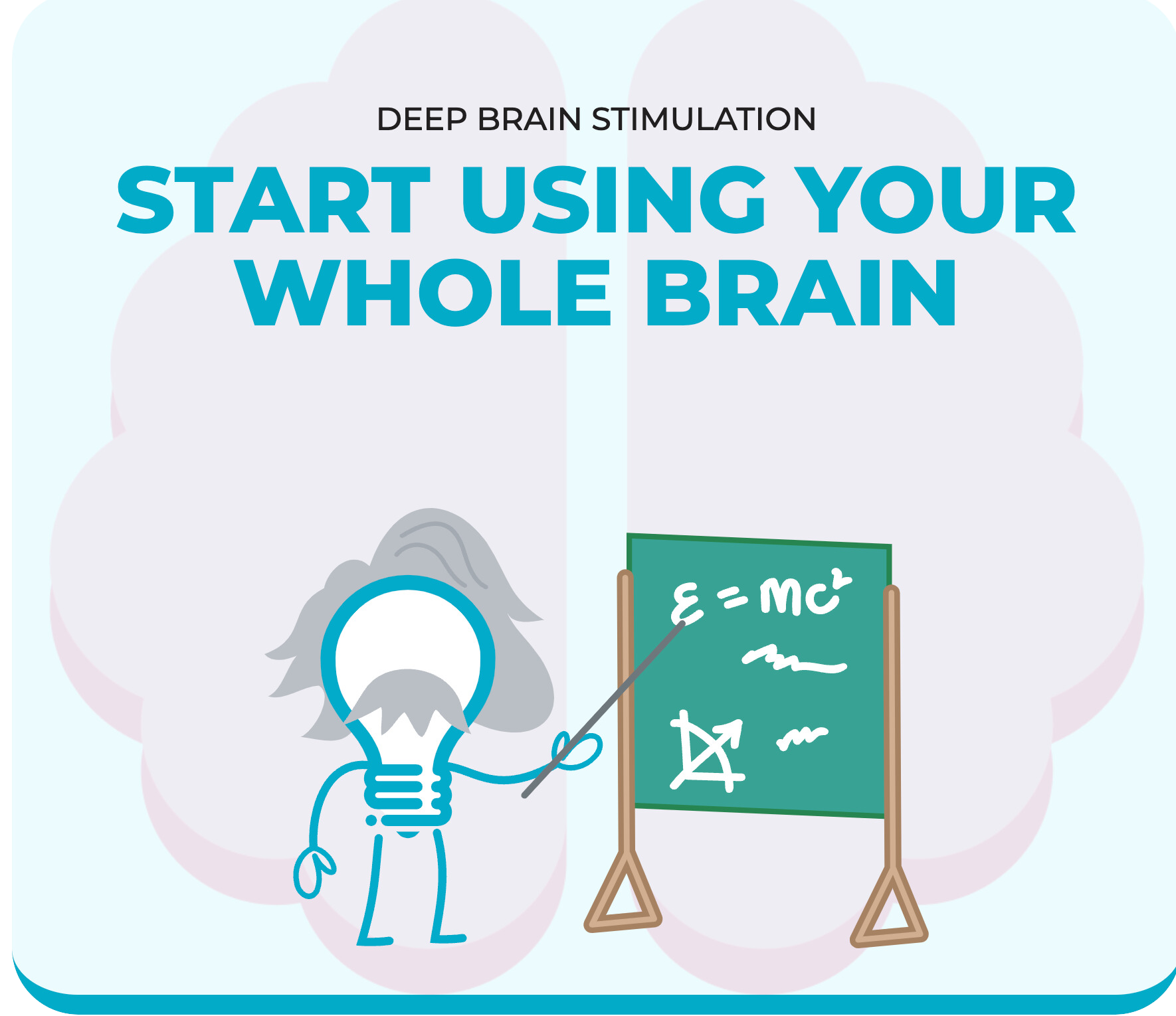 Deep brain stimulation. Start using your whole brain. Watson (our mascot) as Albert Einstein with a board.