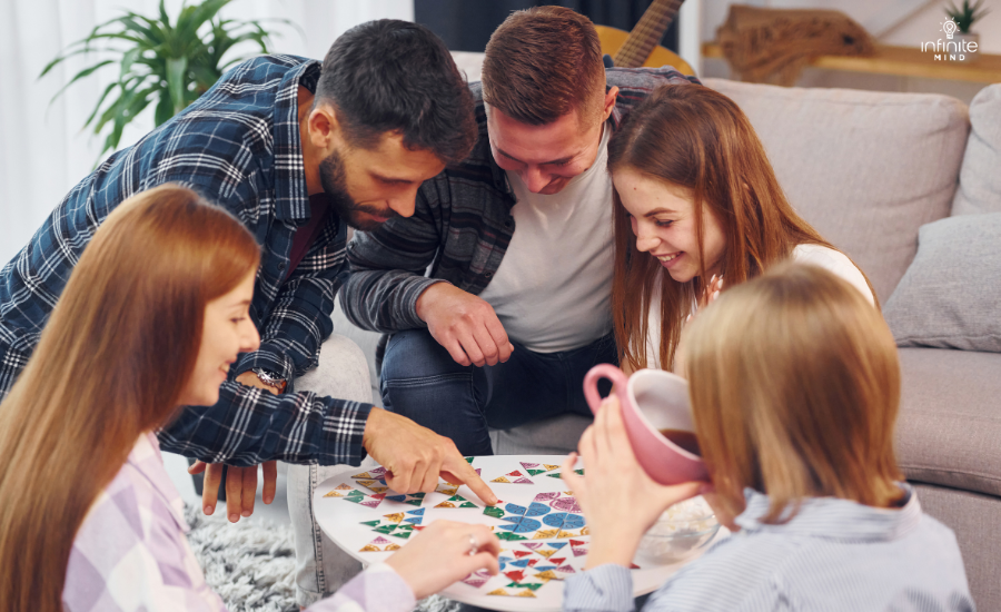 Group of friends doing a puzzle together