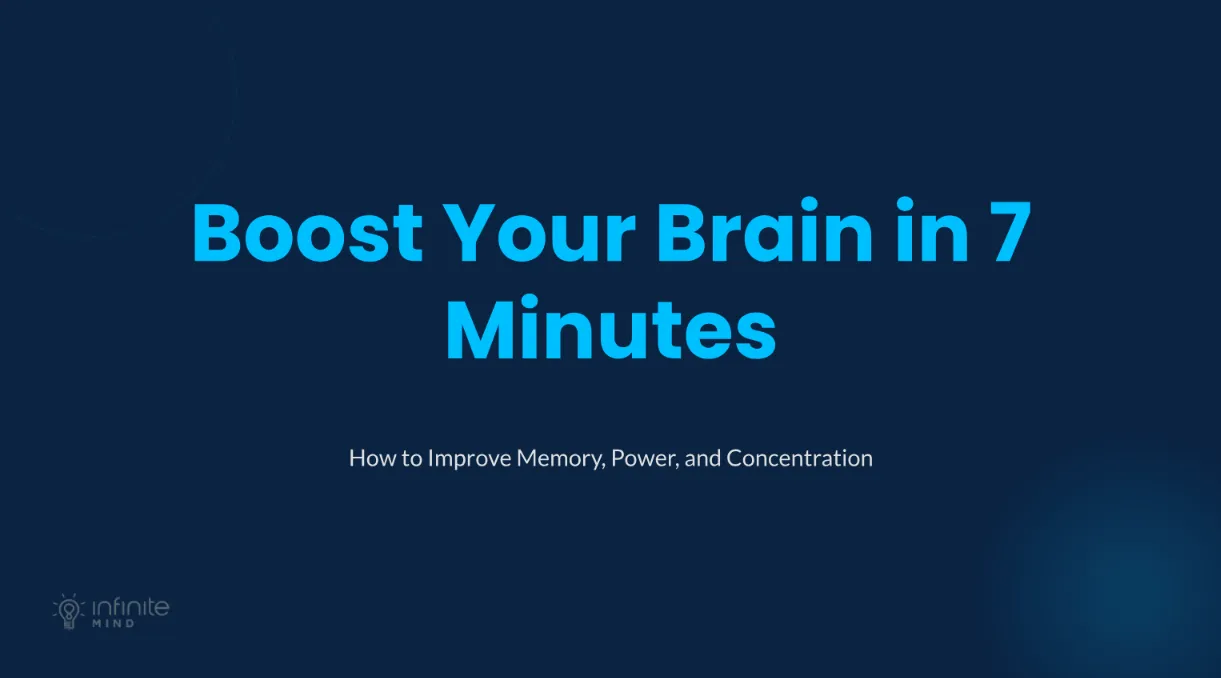 Slide presentation of Boost Your Brain in 7 Minutes” for a presentation on proven methods to increase brain function, memory, power, and concentration.