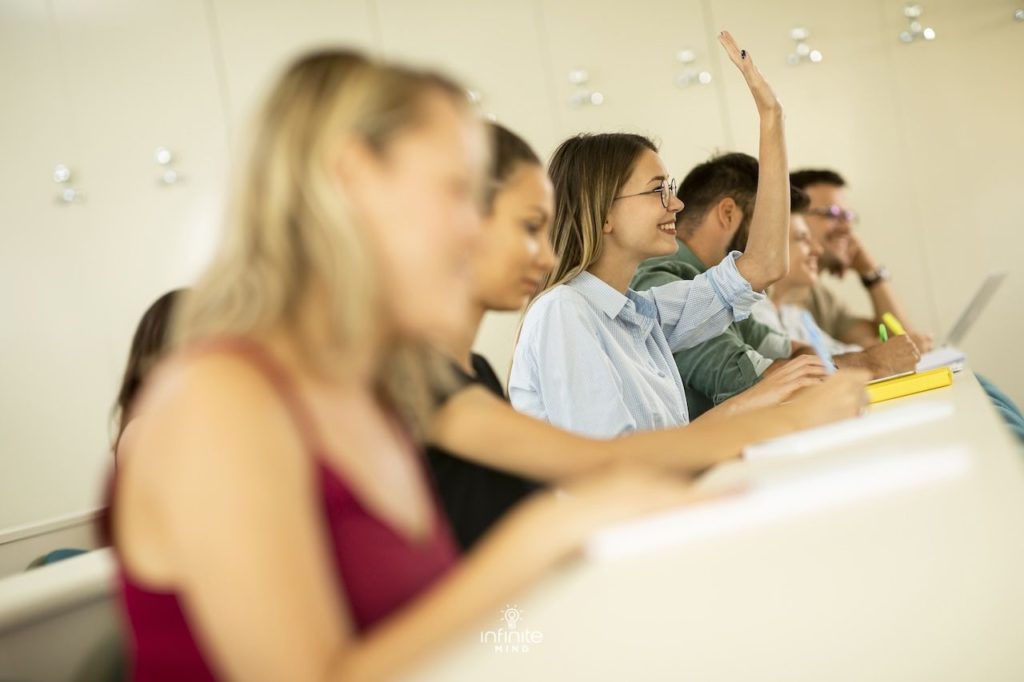 university students learning in a classroom and building cognitive skills
