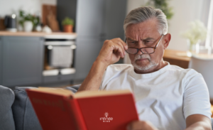 Senior Man Reading a Book Indoors